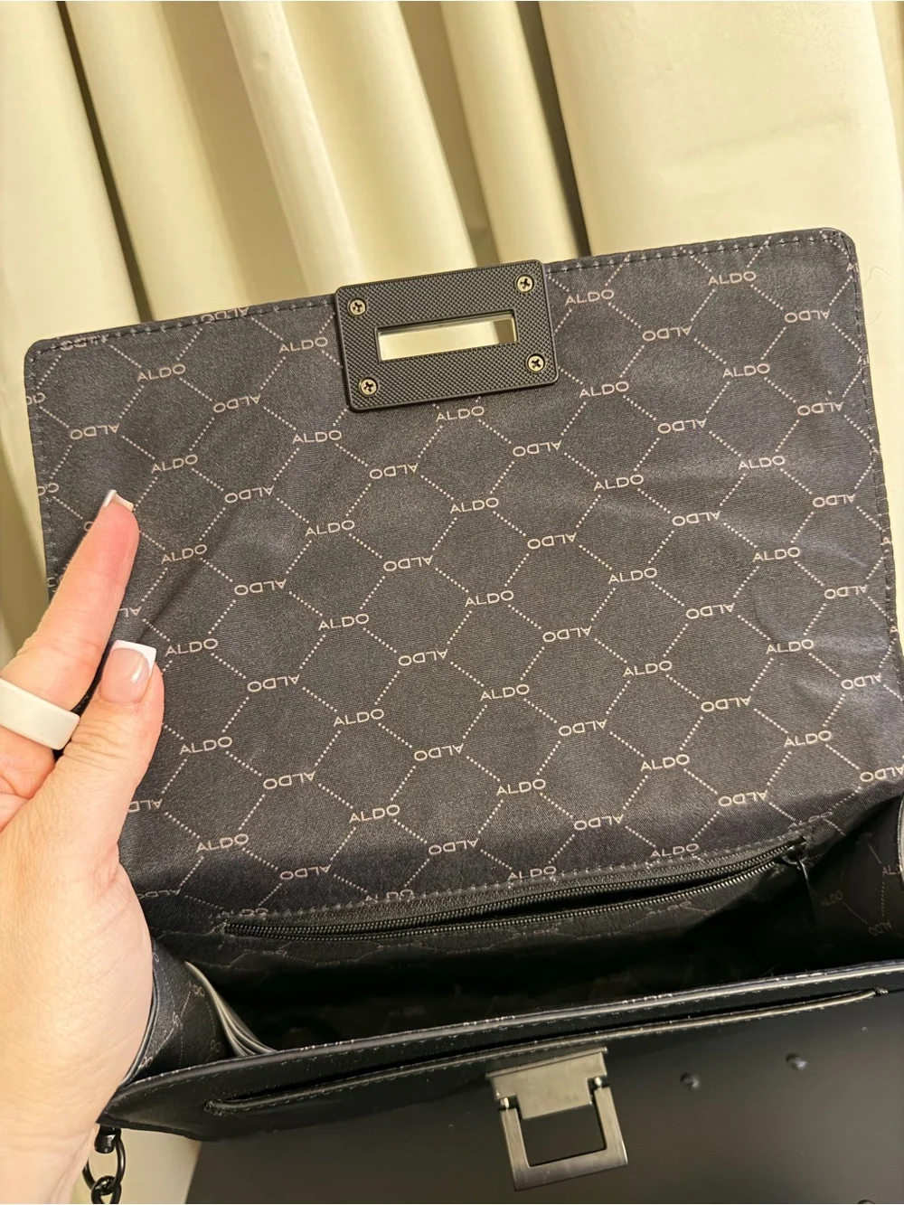 Aldo Black Glitter Top-Handle Satchel with Chain Strap